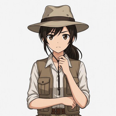 Anime girl in safari hat and vest