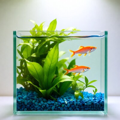Two orange fish in planted aquarium