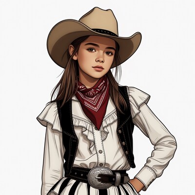 Cowgirl girl in hat and vest