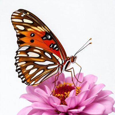 Gulf Fritillary Butterfly on Pink Zinnia