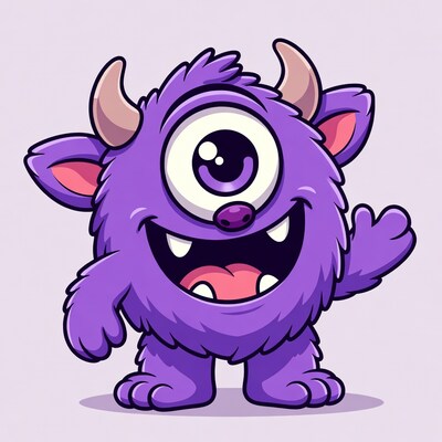 Purple cartoon monster waving