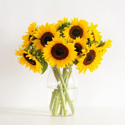 Sunflowers in Clear Glass Vase