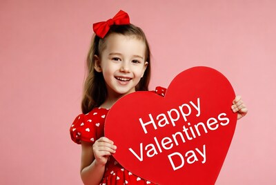 Girl holding Happy Valentine's Day heart