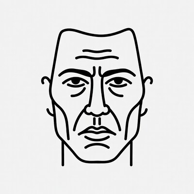 Line drawing of stern man's face
