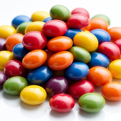 Colorful Candy Pile on White Background