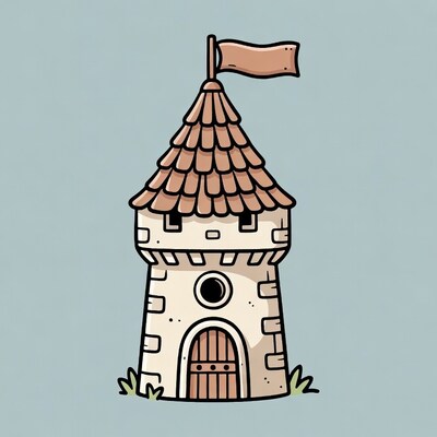Cartoon castle tower with flag