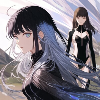Two Anime Girls in Black Outfits