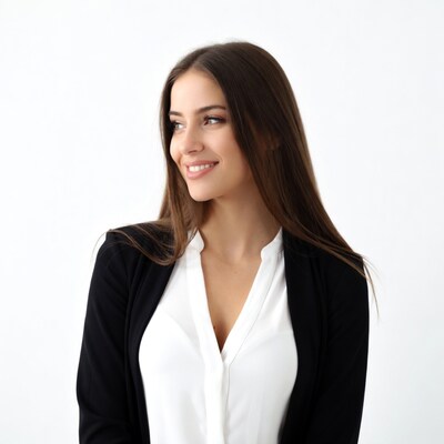 Smiling woman in black blazer profile