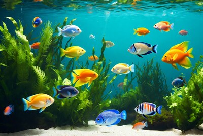 Colorful Angelfish in Underwater Aquarium
