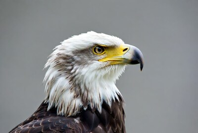 Bald eagle profile on gray background