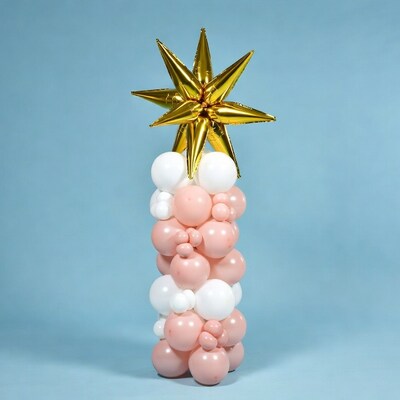 Pink White Balloon Column with Gold Star