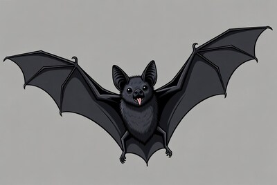 Cartoon black bat with wings spread