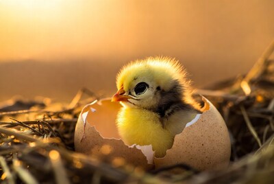 Chick hatching from egg in nest