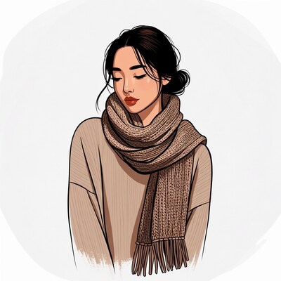Asian woman in scarf illustration
