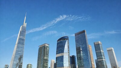Modern skyscrapers against blue sky