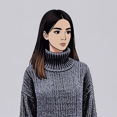 Asian woman in turtleneck sweater