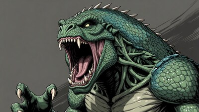 Roaring Green Lizard Monster Illustration