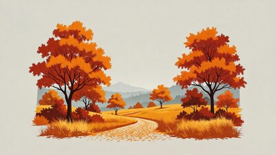 Autumn Path Through Orange Trees