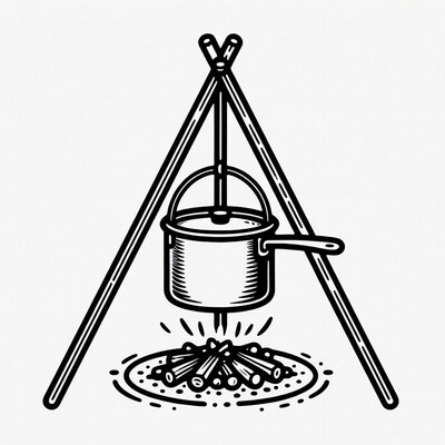 Campfire with Pot on Tripod