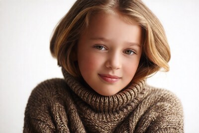 Girl in turtleneck sweater closeup