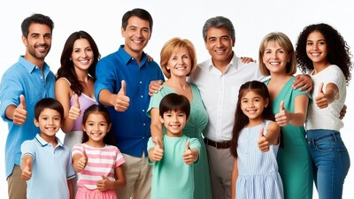 Multigenerational family giving thumbs up