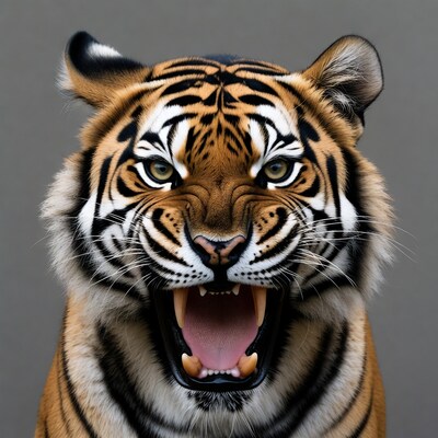 Roaring tiger with open mouth