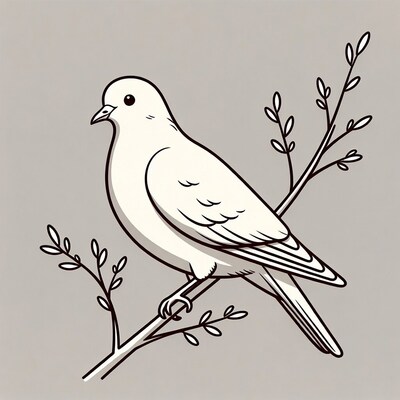 White Dove on Branch Illustration
