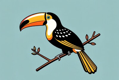Cartoon Toucan Perched on Branch