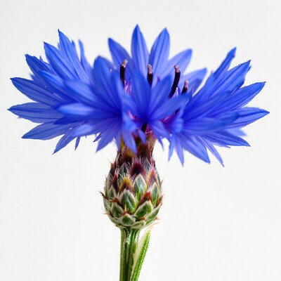 Blue Cornflower Flower on White Background