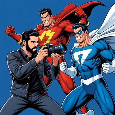 Photographer with Superman and Superboy