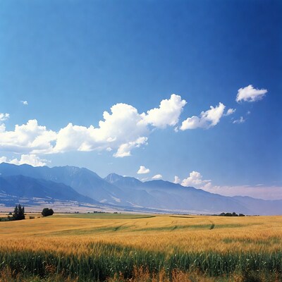 Golden Wheat Field with Mountains