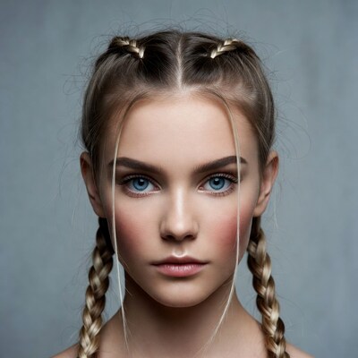 Woman with blonde pigtail braids