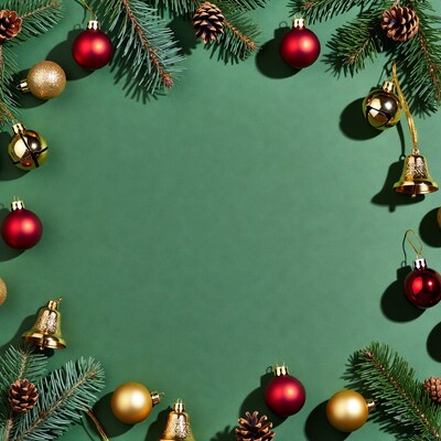 Christmas Ornaments on Green Background