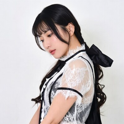Asian woman in lace dress with bow