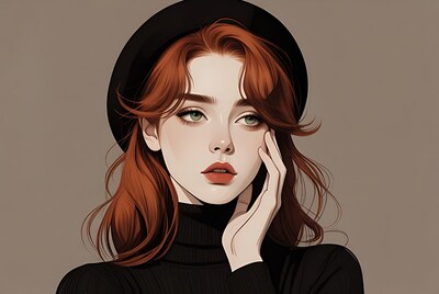 Redhead woman in black beret
