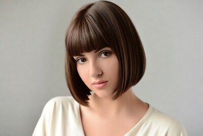 Woman with bob haircut and bangs