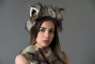 Woman wearing wolf ears headband