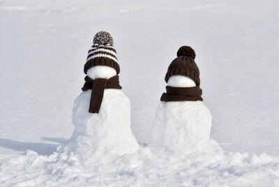 Two Snowmen with Hats and Scarves