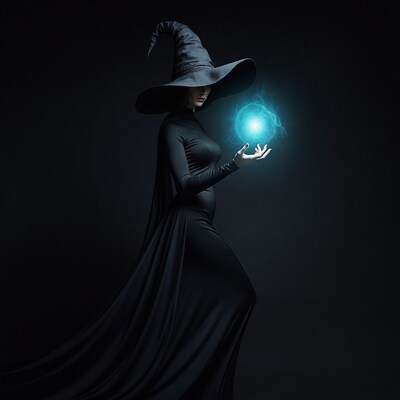 Witch holding glowing blue orb