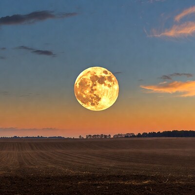 Full Moon Over Farm Field