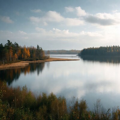 Autumn Lake with Fall Trees Reflection