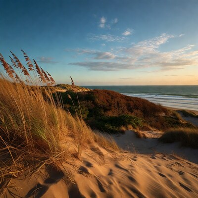 Sea Oats on Beach Dunes at Sunset