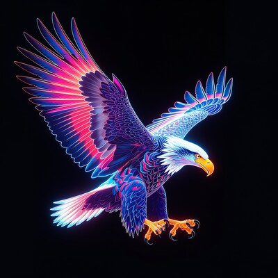 Neon Glowing Eagle Wings Spread