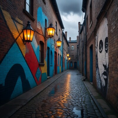 Colorful Graffiti Alley with Lanterns