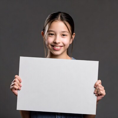 Asian girl holding blank sign