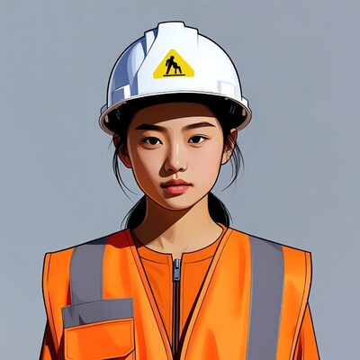 Asian girl in hard hat and vest