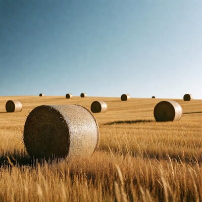 Hay bales in golden wheat field