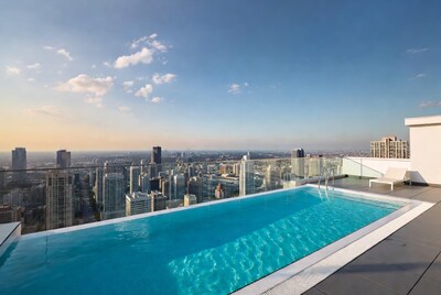 Infinity Pool Over City Skyline