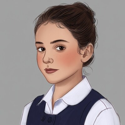 Girl in navy school uniform illustration