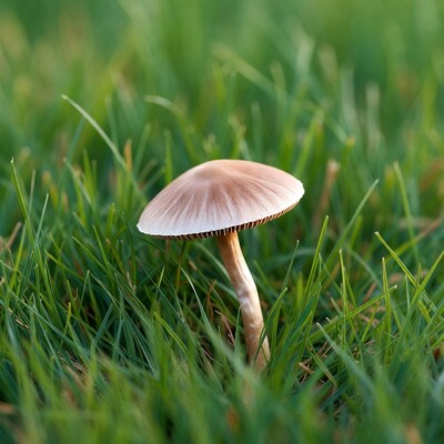 Mushroom growing in green grass